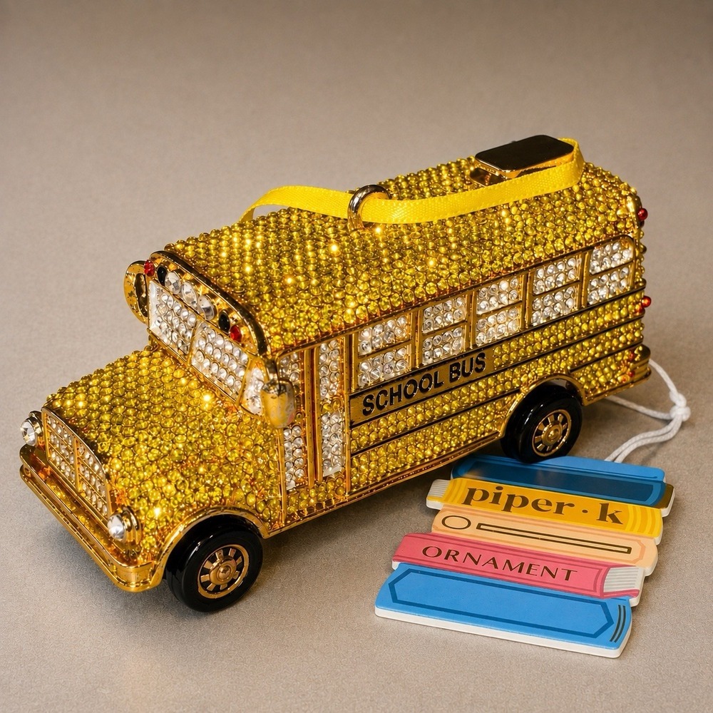 Piper K Yellow School Bus Ornament Pave Glass Crystals Collectible Teacher Gift
